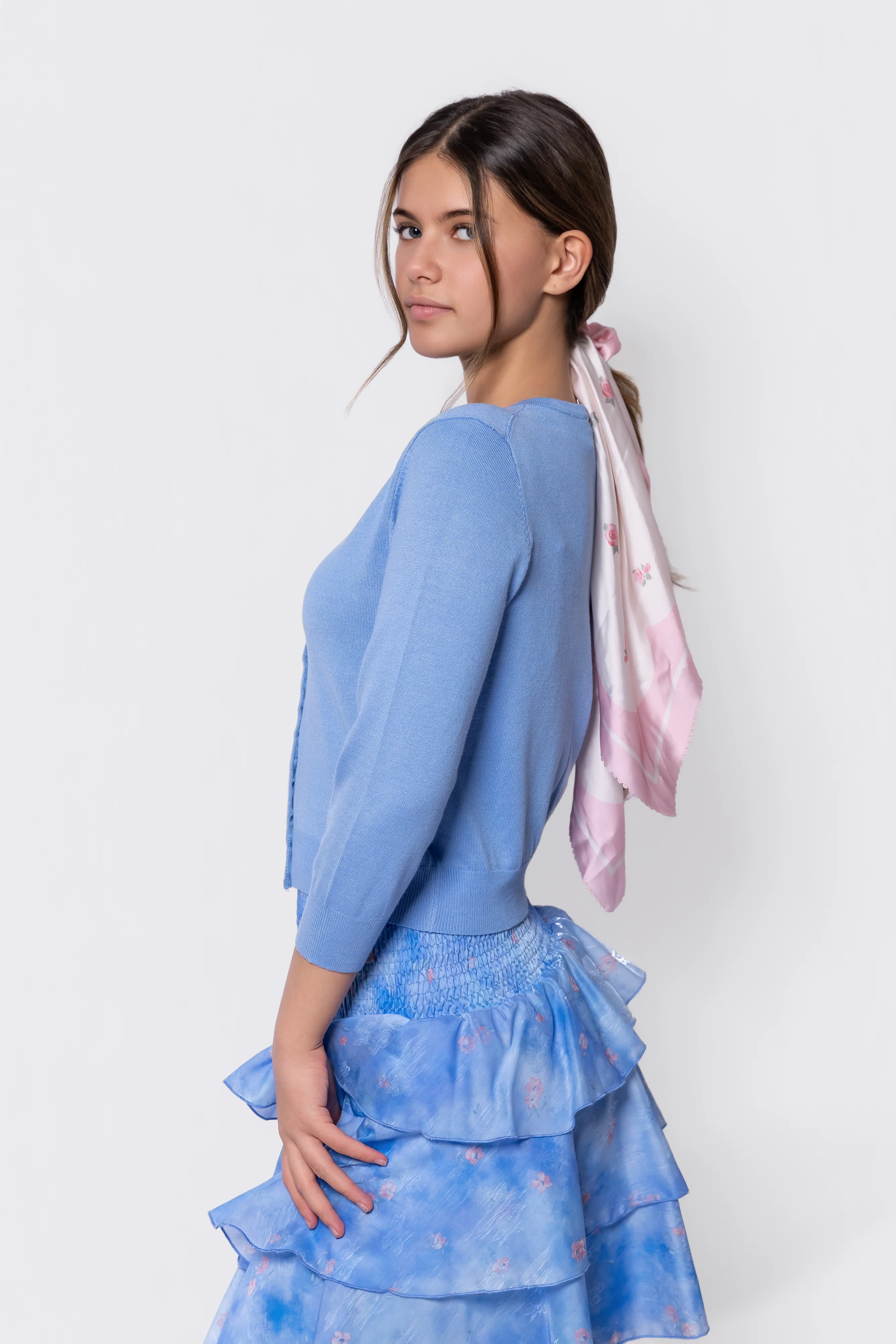 3/4 Sleeve Knit Cardigan (Blue) - Image 4