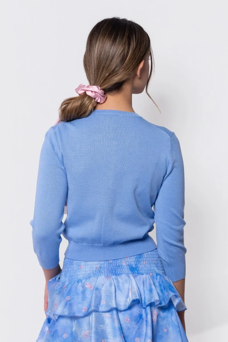 3/4 Sleeve Knit Cardigan (Blue) - Image 5