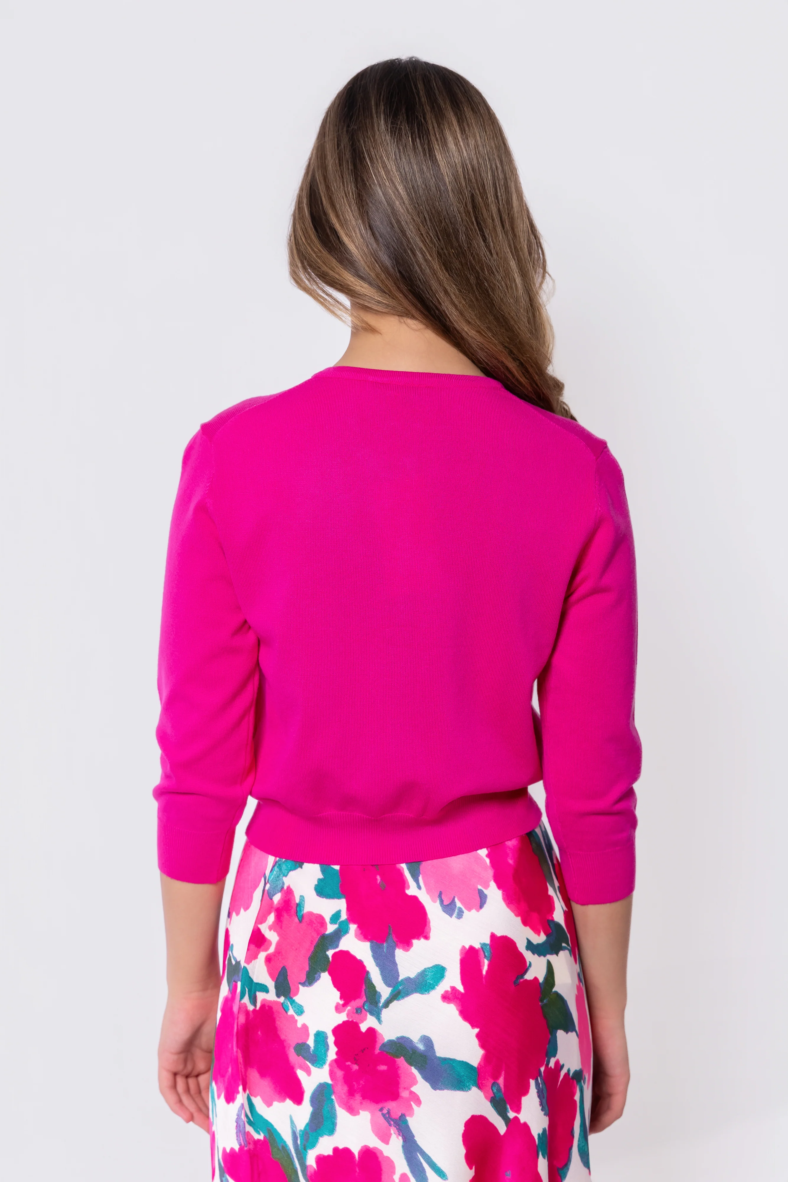 3/4 Sleeve Knit Cardigan (Fuchsia) - Image 4