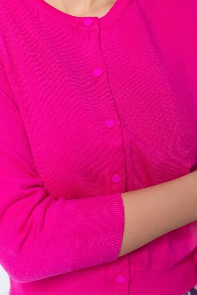 3/4 Sleeve Knit Cardigan (Fuchsia) - Image 5