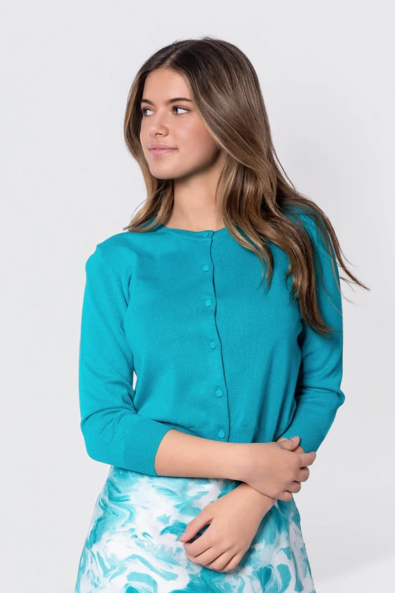 3/4 Sleeve Knit Cardigan (Teal Green) - Image 3