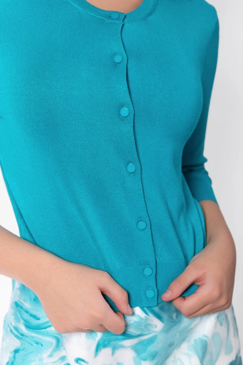 3/4 Sleeve Knit Cardigan (Teal Green) - Image 7