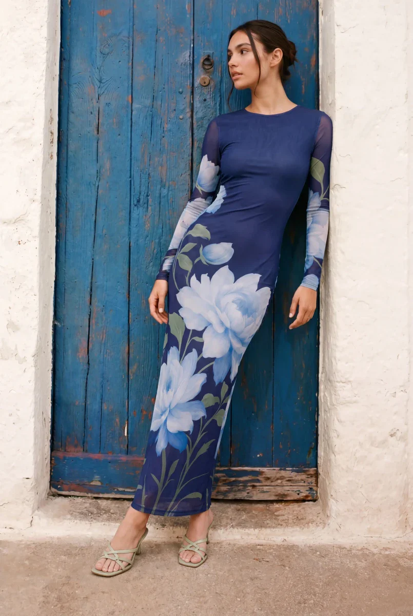 Alia Dress (Navy Ground) - Image 3