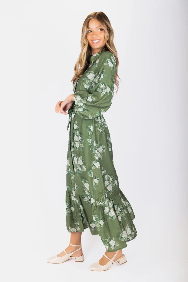 Alice Dress Long Sleeve 53" (Green Ground) - Image 3