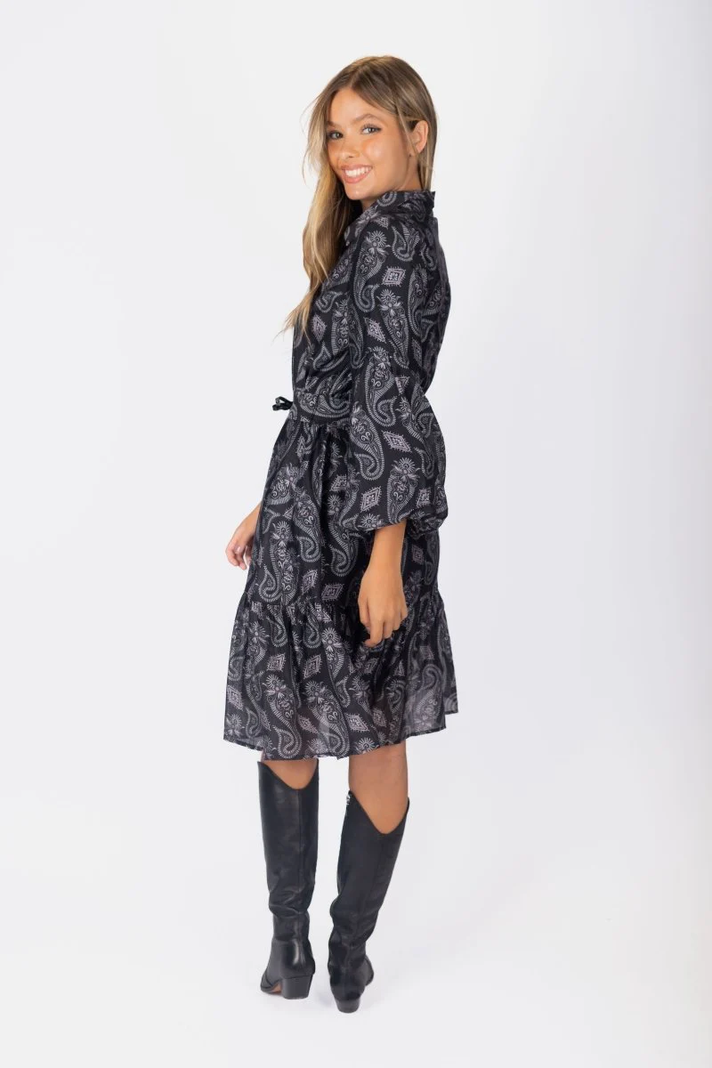 Allie Dress Long Sleeve 41" (Black Pattern) - Image 4