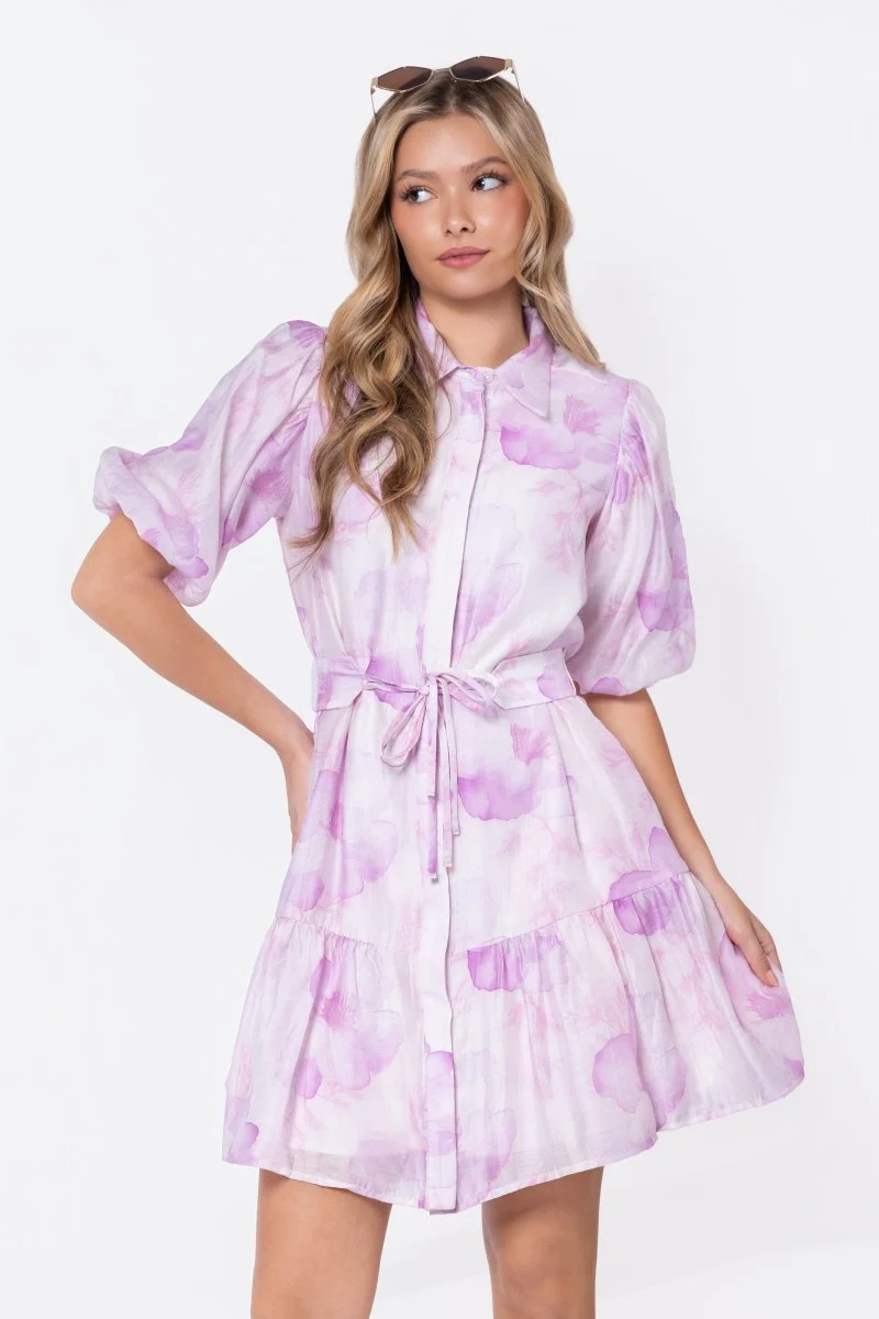 Allie Dress Short Sleeve 37" (White/Pink)