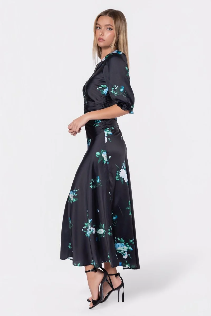 Audrey Dress Short Sleeve (Dark Green Flower) - Image 3