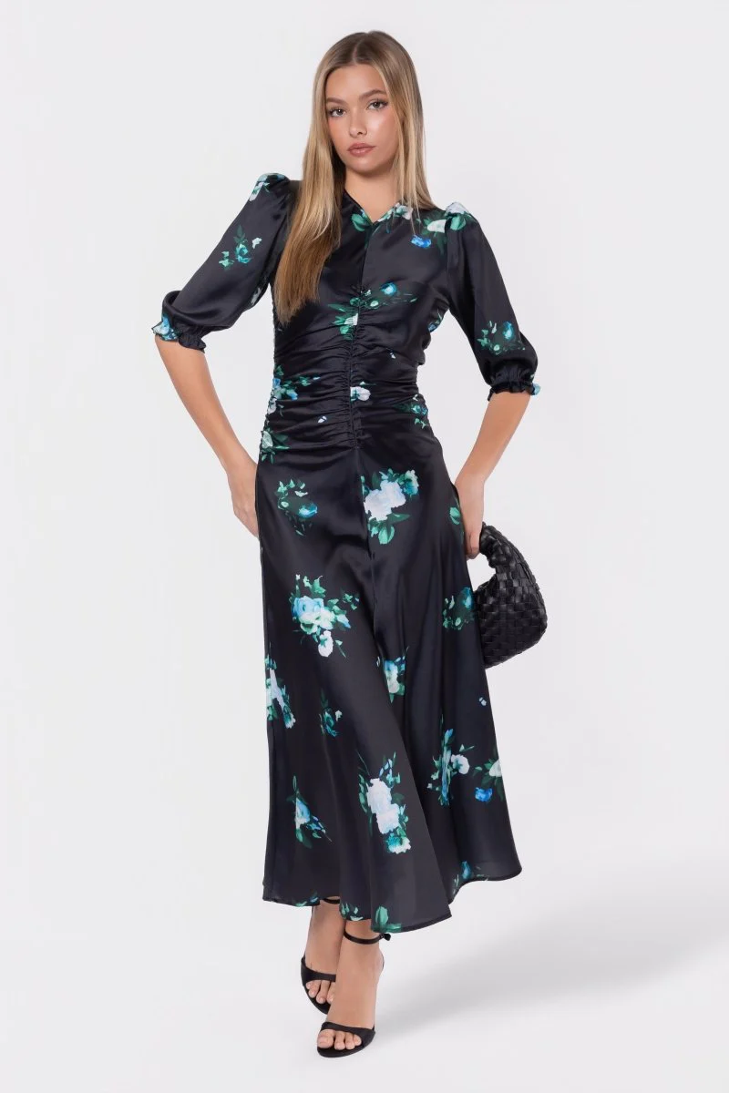 Audrey Dress Short Sleeve (Dark Green Flower) - Image 6