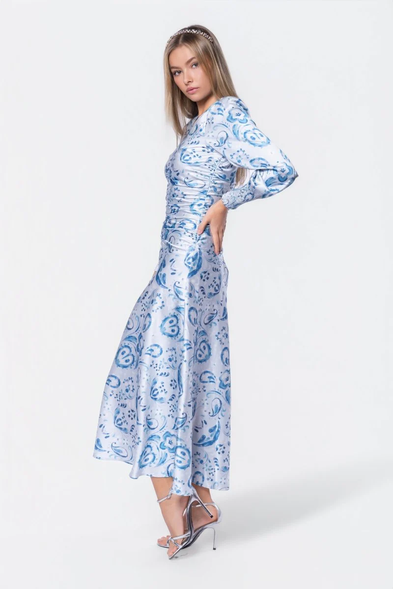 Audrey Dress Long Sleeve (Blue Pattern) - Image 3