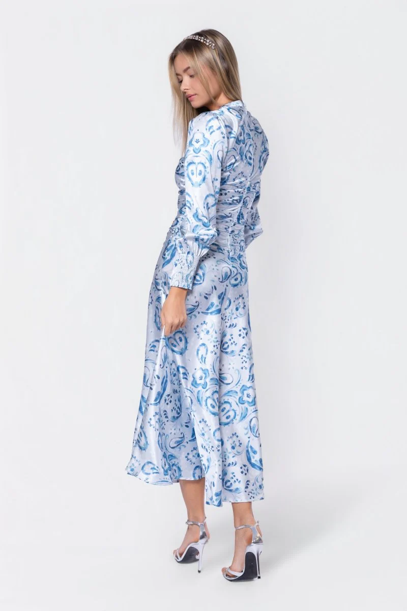 Audrey Dress Long Sleeve (Blue Pattern) - Image 4