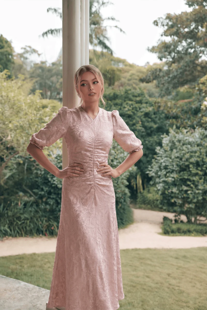 Audrey Dress Short Sleeve (Light Pink/Khaki) - Image 4