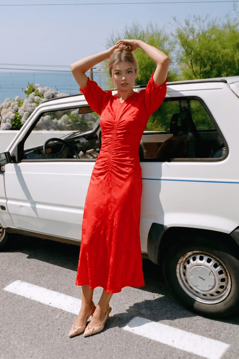 Audrey Dress Short Sleeve (Red Solid) - Image 4