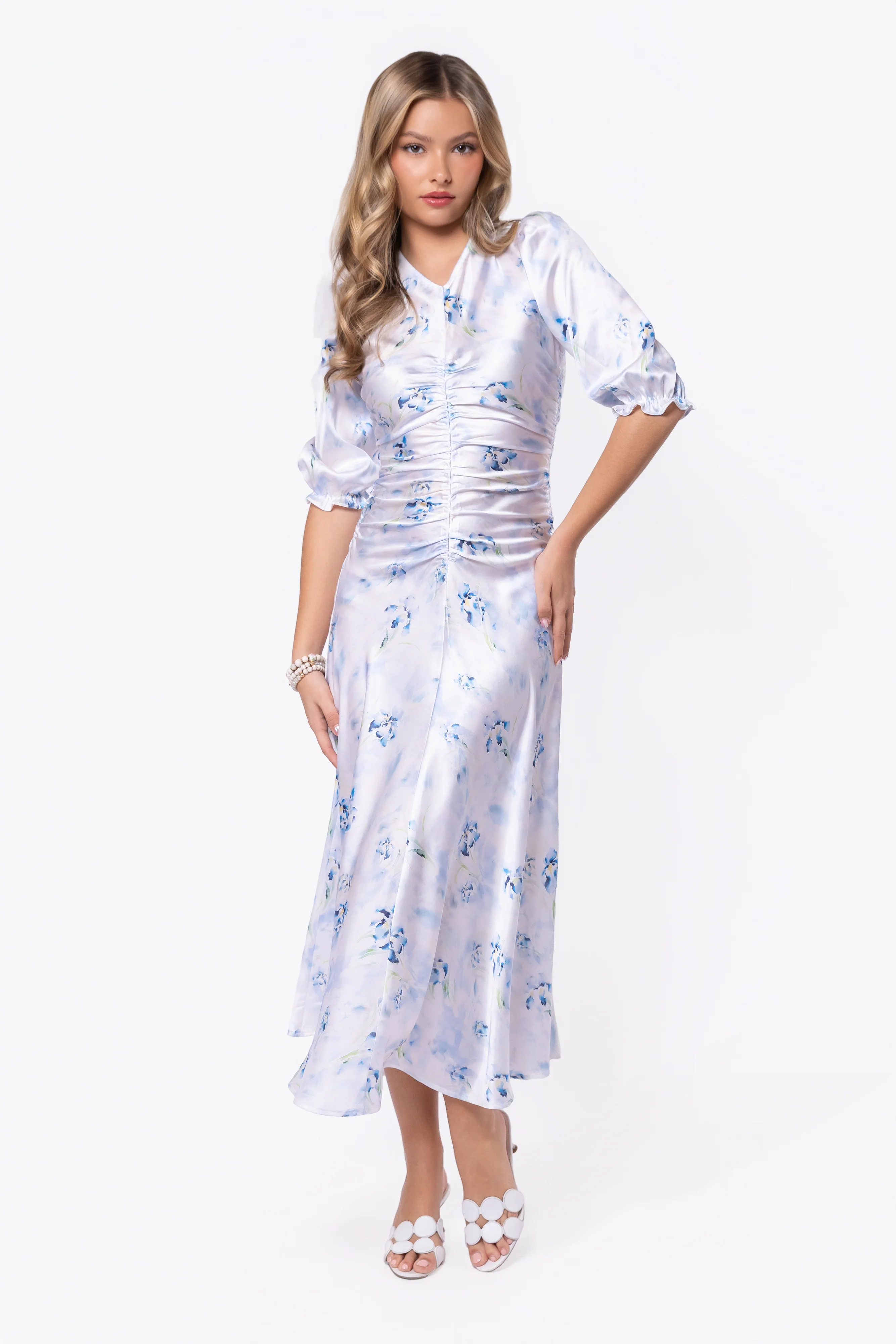 Audrey Dress Short Sleeve (White/Blue)