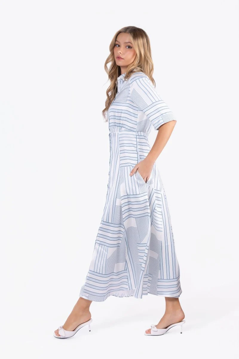Aviana Dress (White/Blue) - Image 4