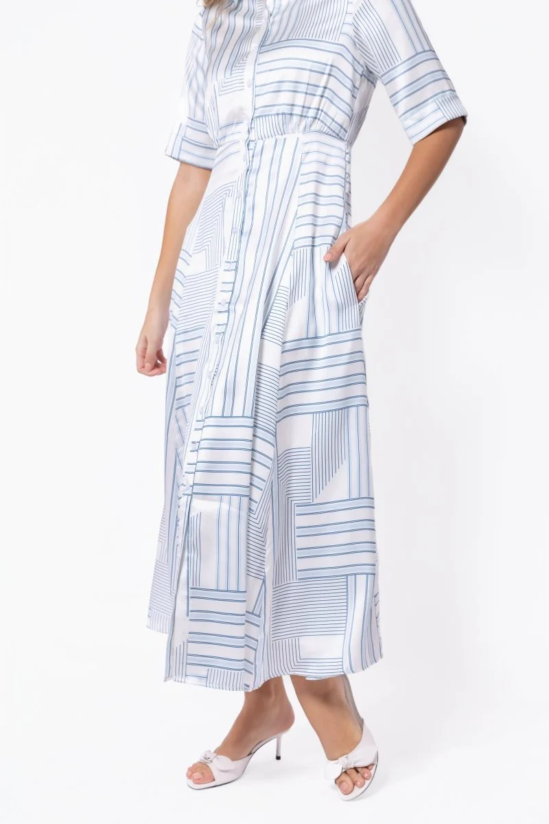 Aviana Dress (White/Blue) - Image 6