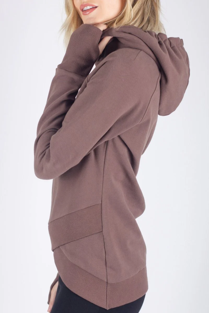 Crossover Hem Hoodie (Brown) - Image 2
