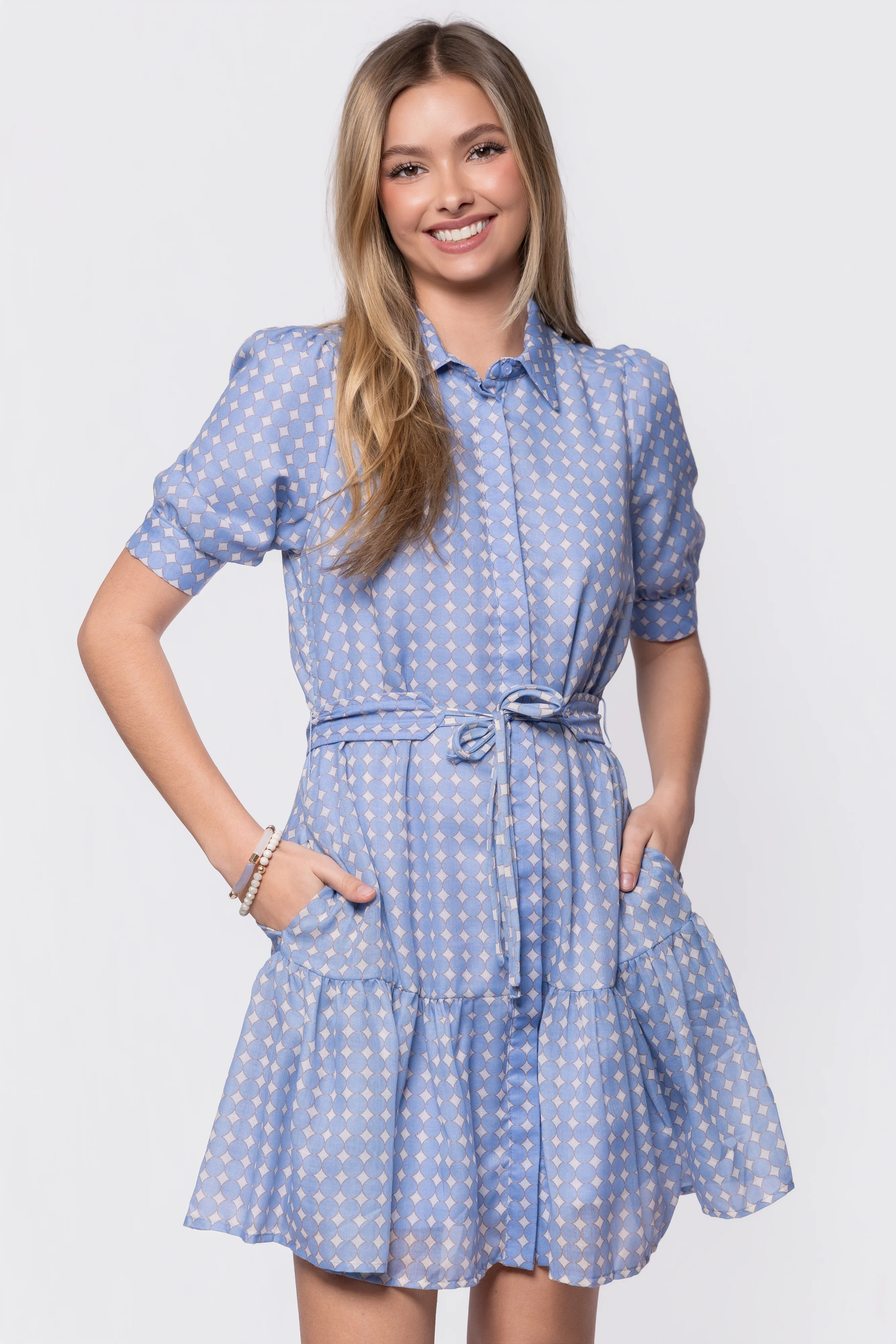 Elisa Dress 36" (White/Blue) - Image 3