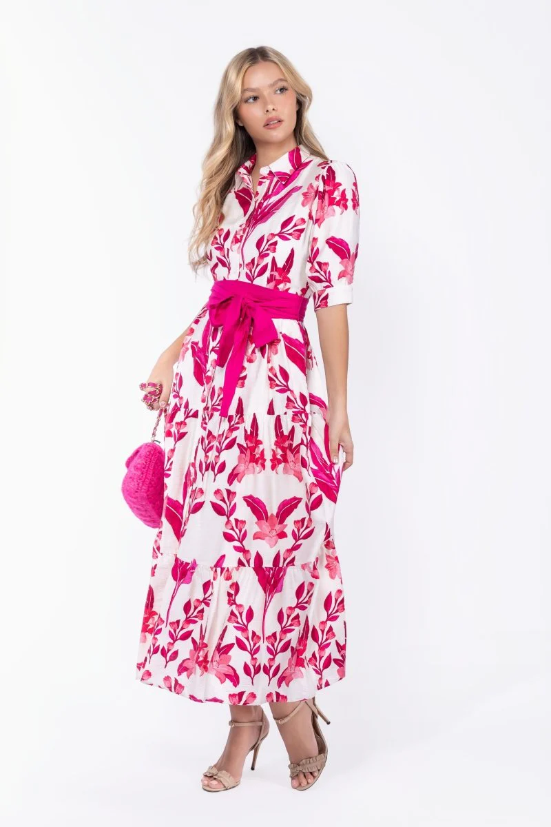 Marie Dress (White/Pink)