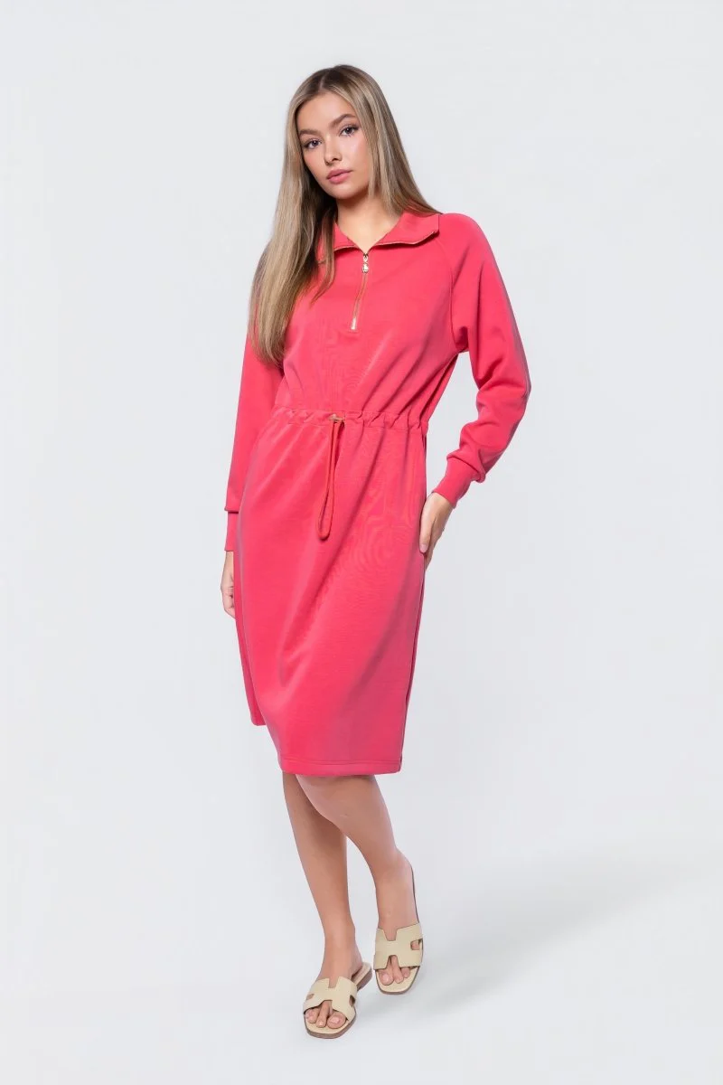Mina Half Zip Dress 42" (Coral)