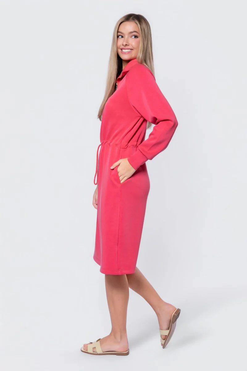 Mina Half Zip Dress 42" (Coral) - Image 4