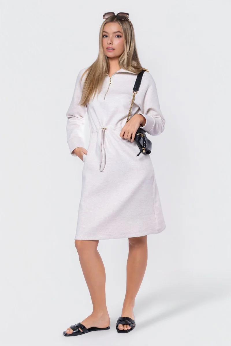 Mina Half Zip Dress 42" (Ivory Heather) - Image 2