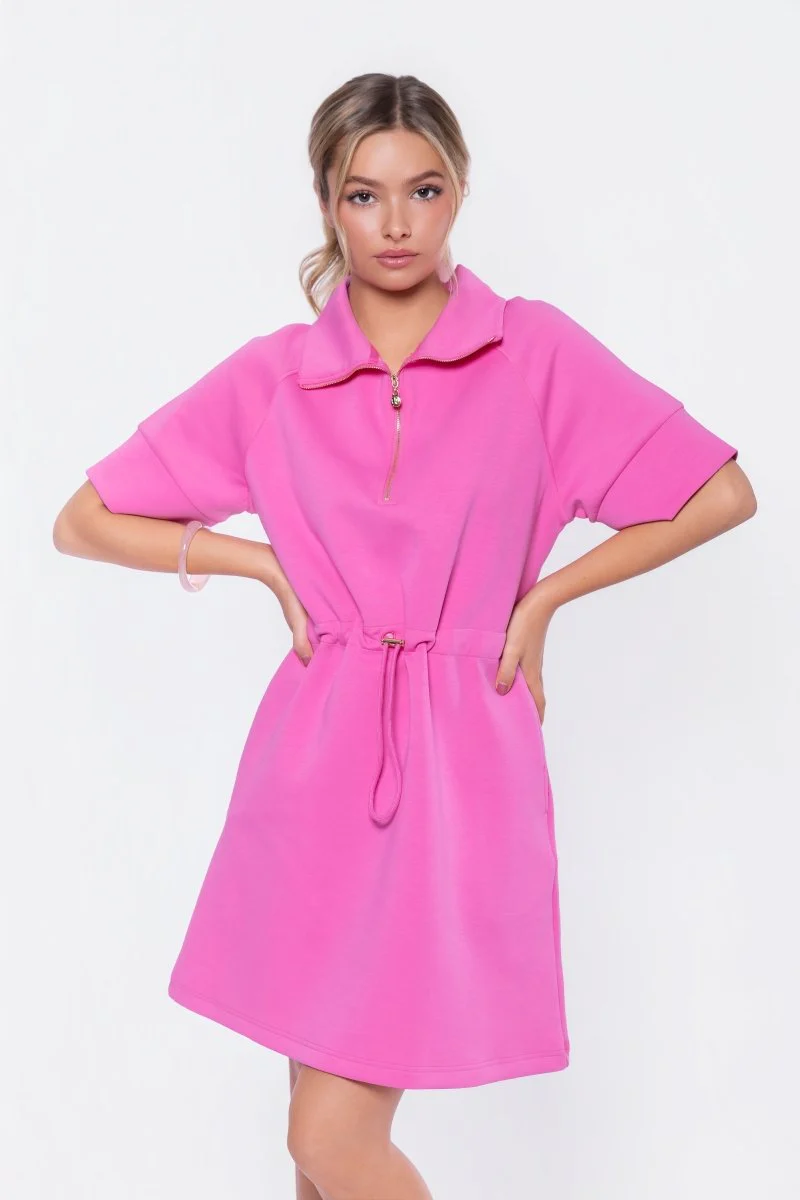 Mina Half Zip Dress Short Sleeve 37" (Bubble Pink)