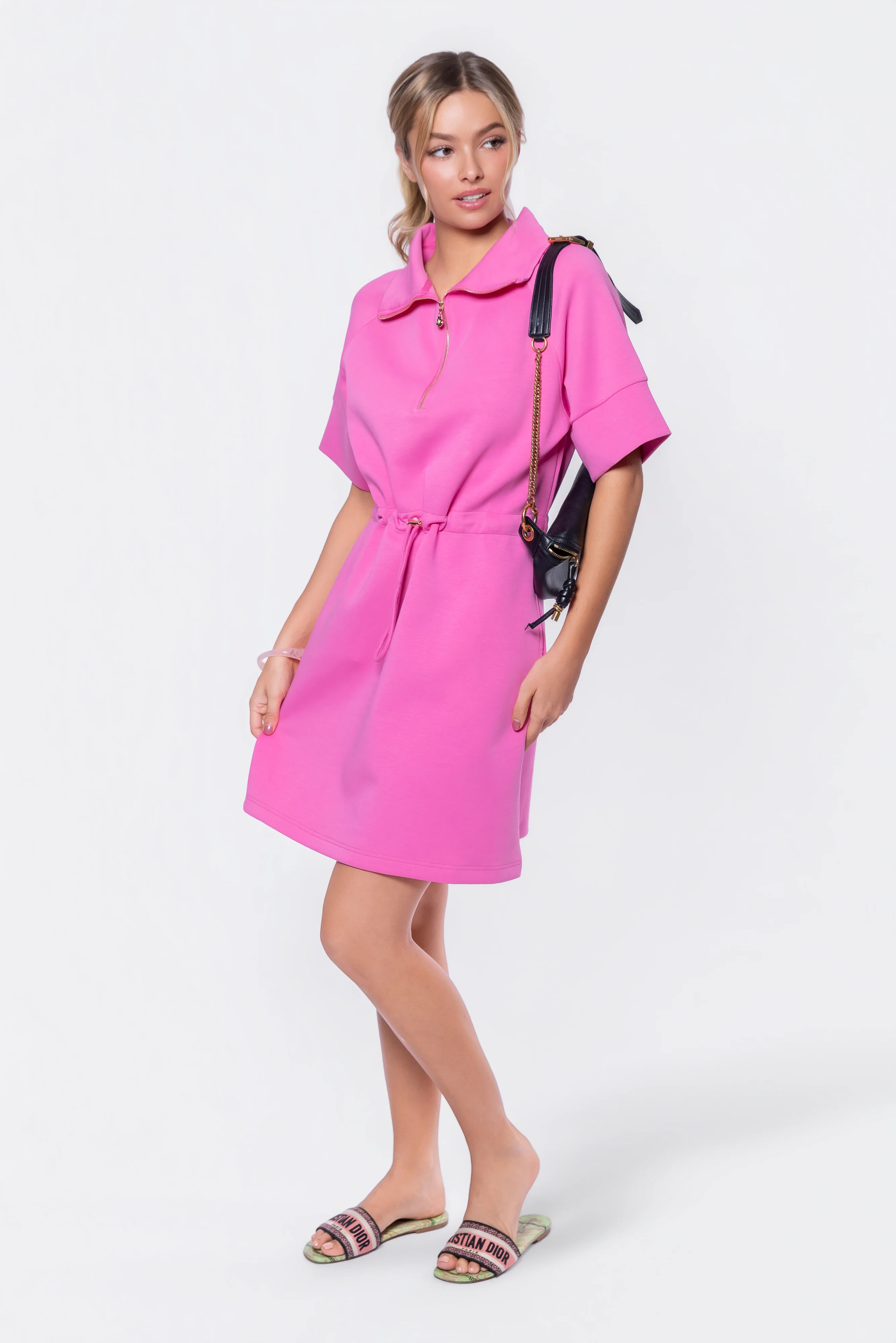 Mina Half Zip Dress Short Sleeve 37" (Bubble Pink) - Image 5