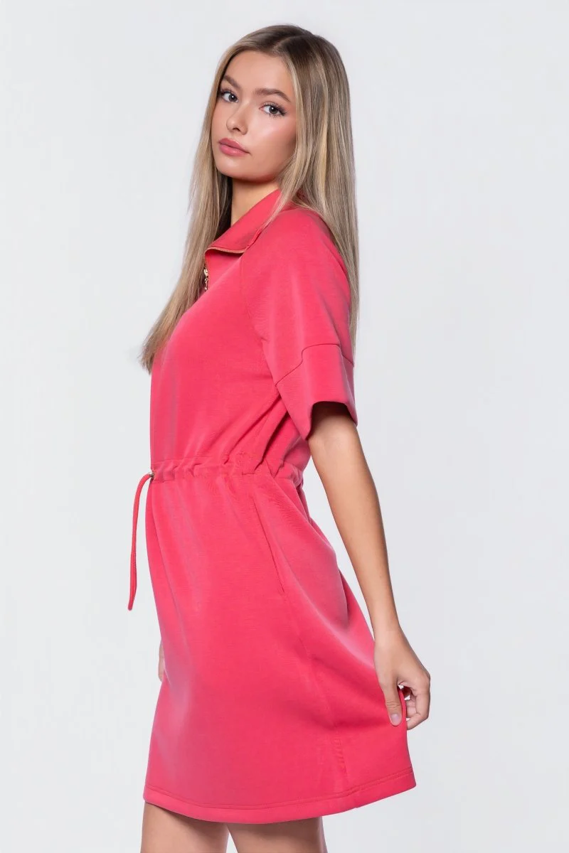 Mina Half Zip Dress Short Sleeve 37" (Coral) - Image 3