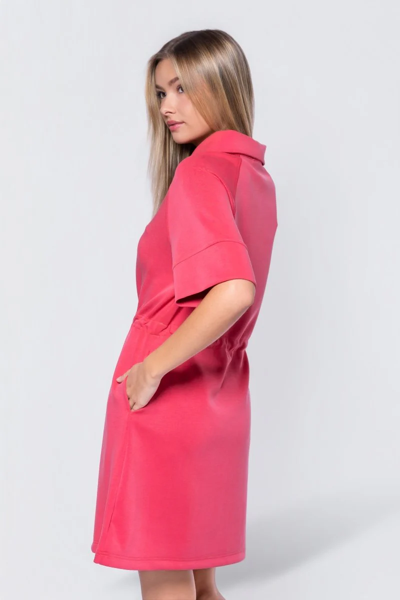 Mina Half Zip Dress Short Sleeve 37" (Coral) - Image 5