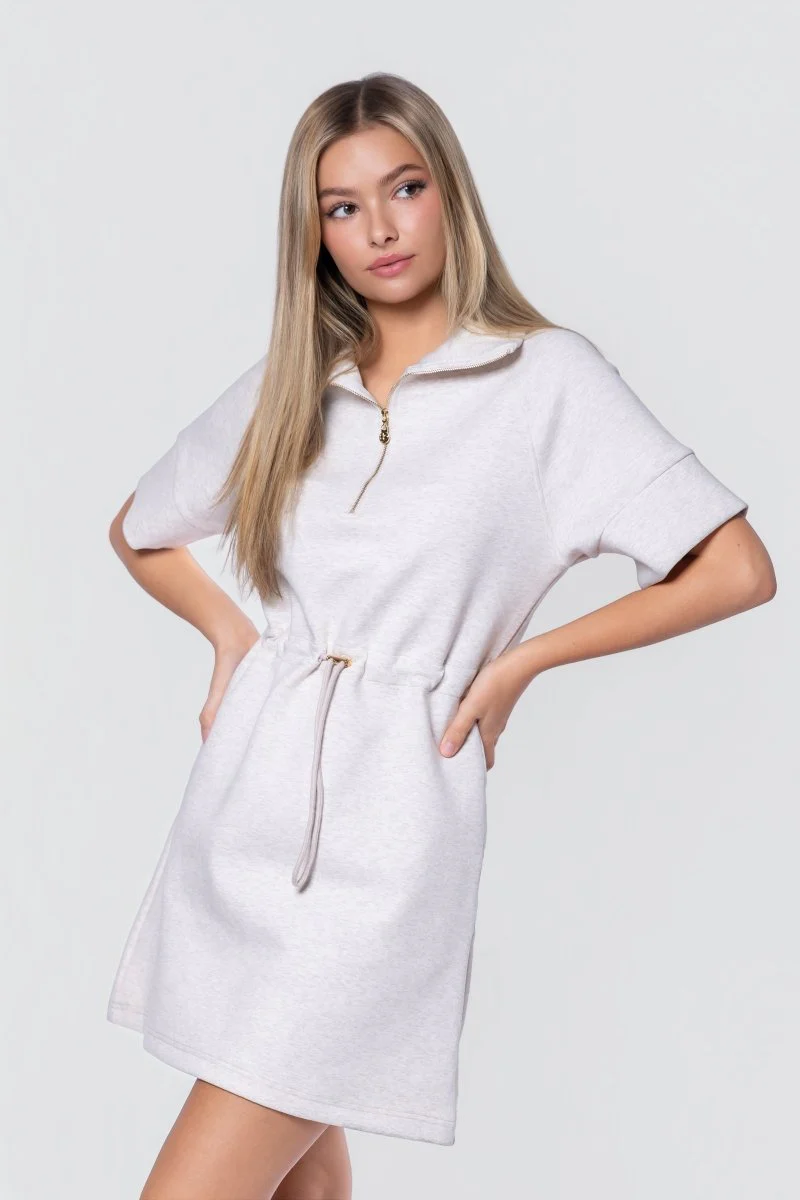 Mina Half Zip Dress Short Sleeve 37" (Ivory Heather) - Image 3