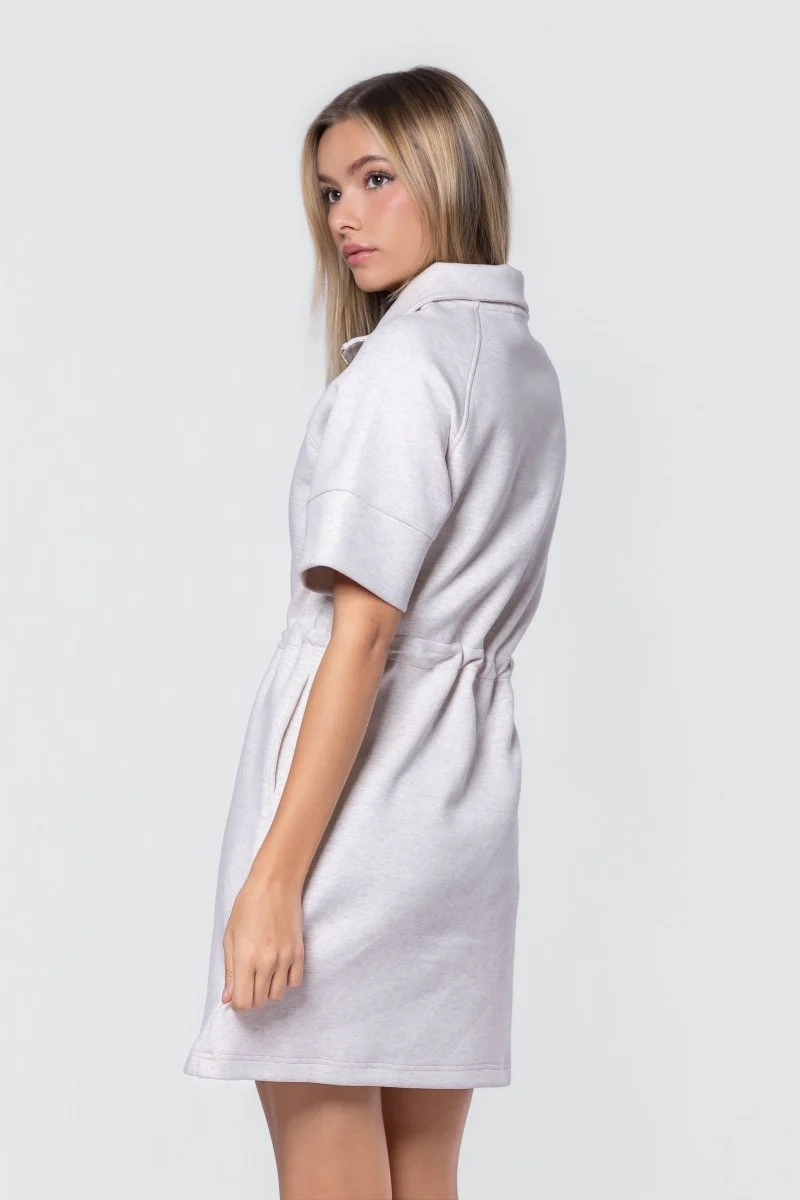 Mina Half Zip Dress Short Sleeve 37" (Ivory Heather) - Image 5