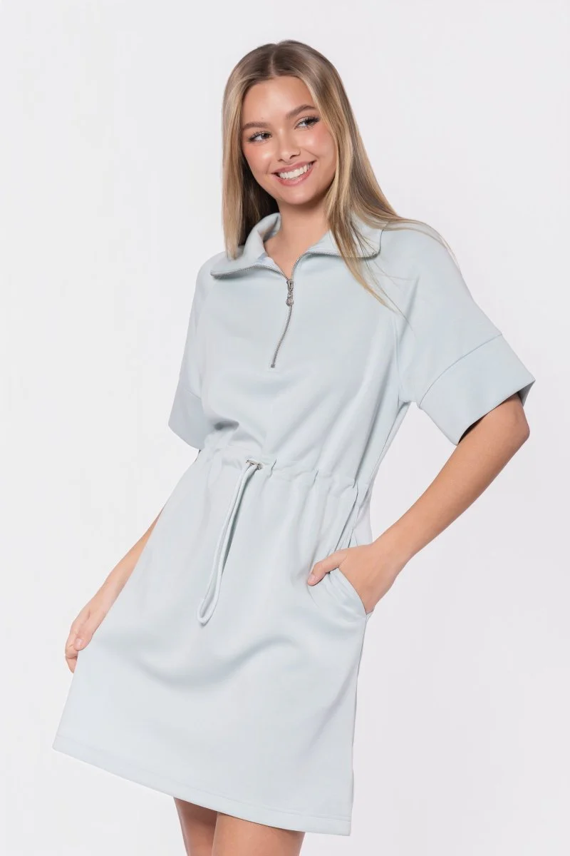 Mina Half Zip Dress Short Sleeve 37" (Mint)