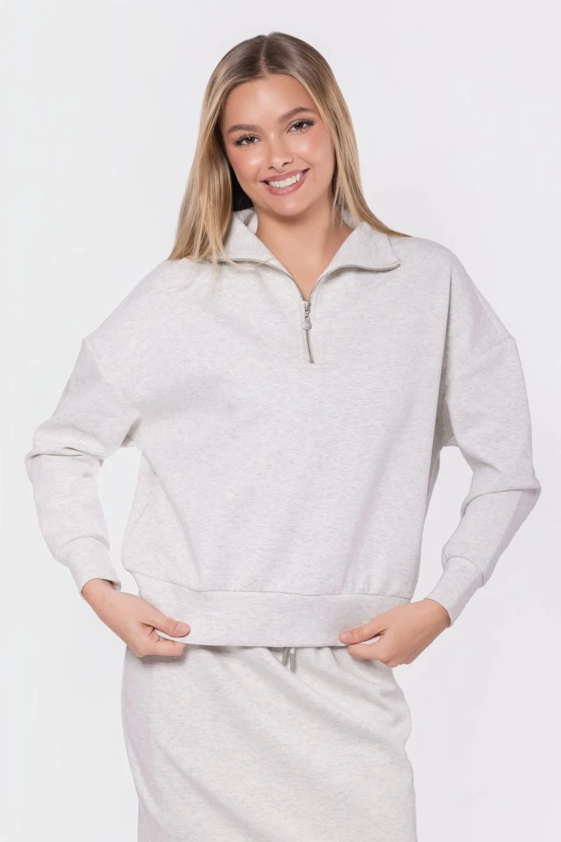 Mina Half Zip Top (Light Grey)