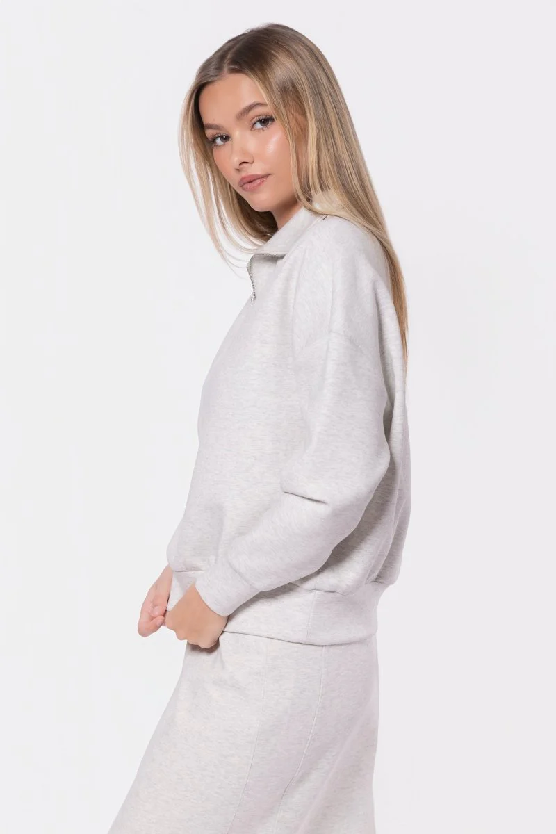 Mina Half Zip Top (Light Grey) - Image 3