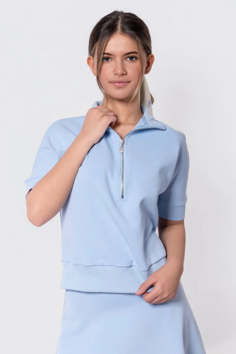 Mina Half Zip Top Short Sleeve (Baby Blue)