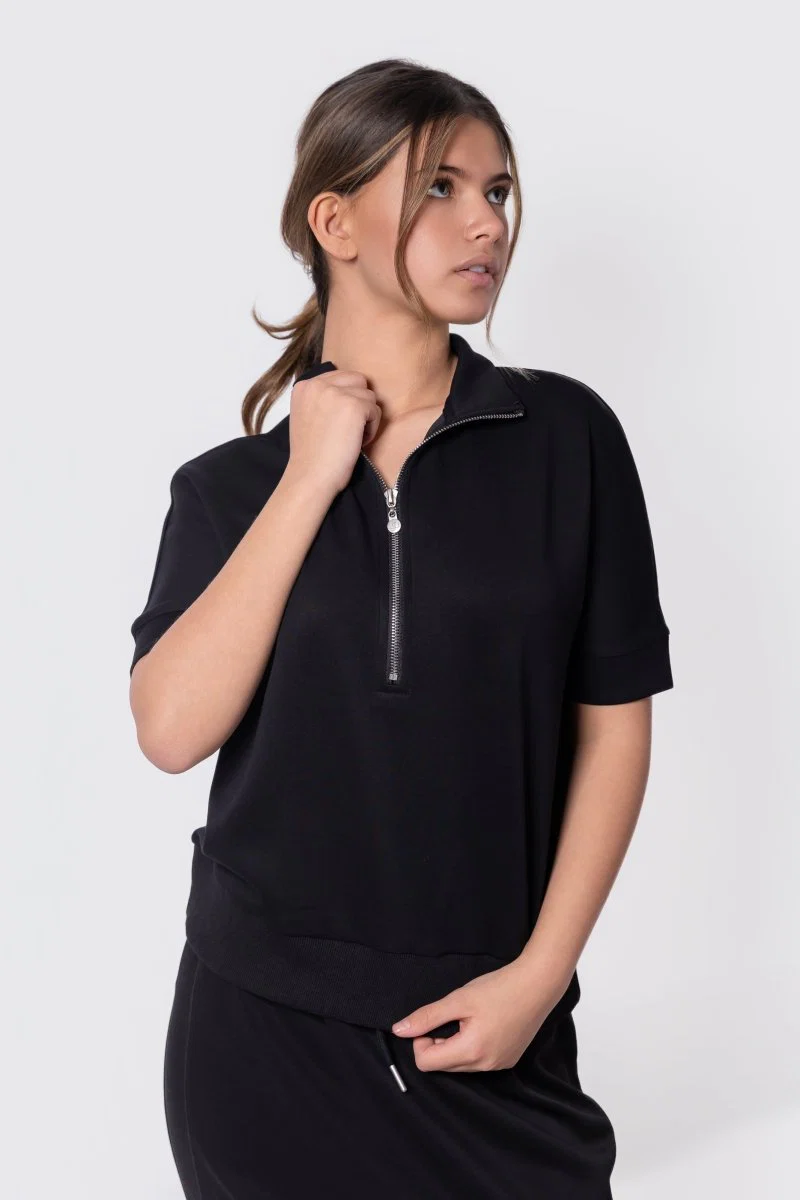 Mina Half Zip Top Short Sleeve (Black)