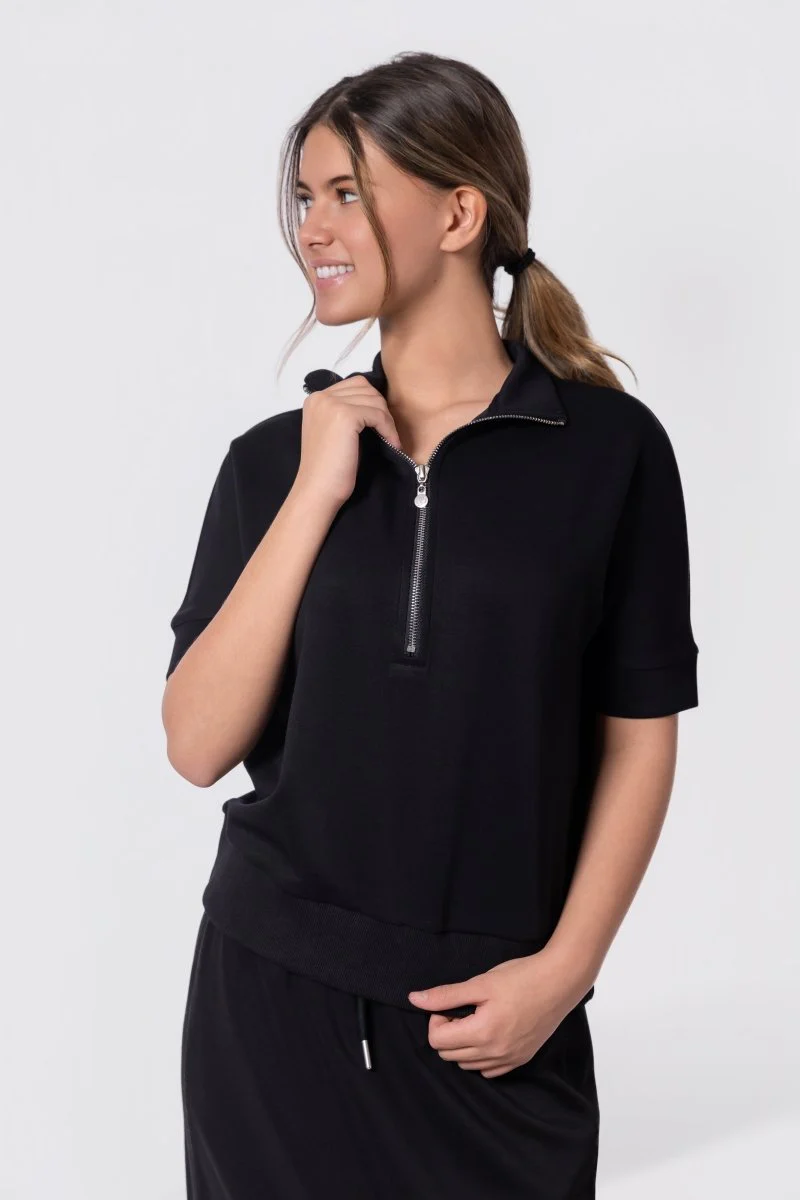 Mina Half Zip Top Short Sleeve (Black) - Image 3