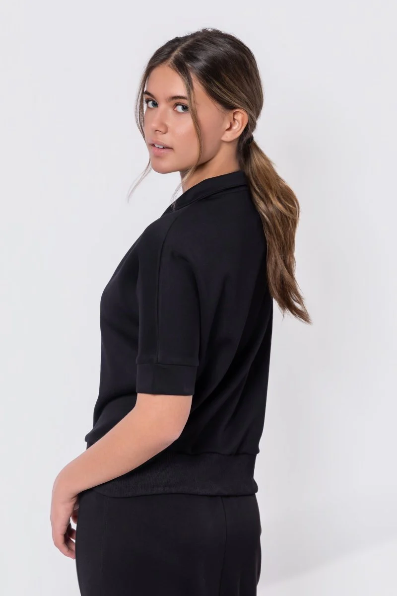 Mina Half Zip Top Short Sleeve (Black) - Image 4