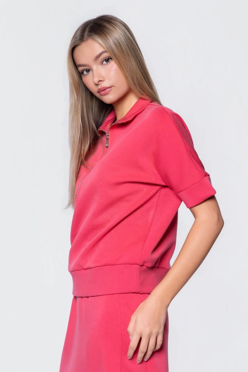 Mina Half Zip Top Short Sleeve (Coral) - Image 3