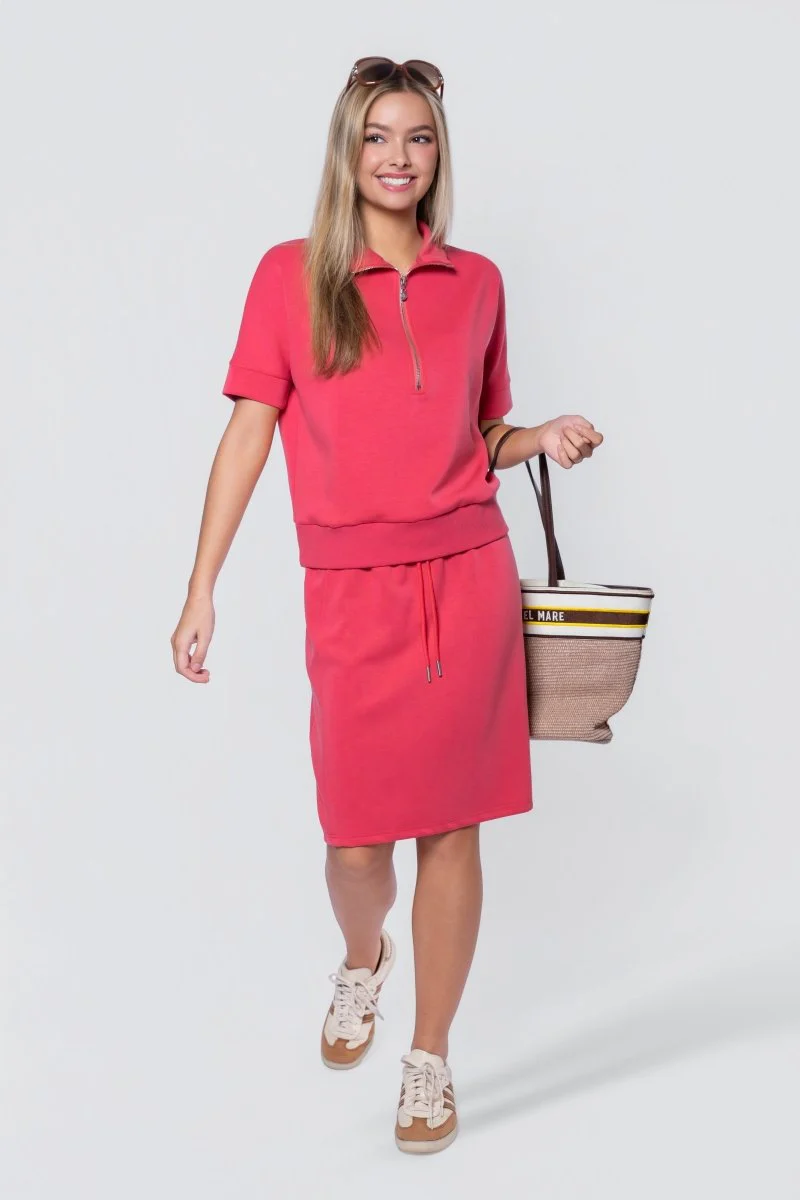 Mina Half Zip Top Short Sleeve (Coral) - Image 6
