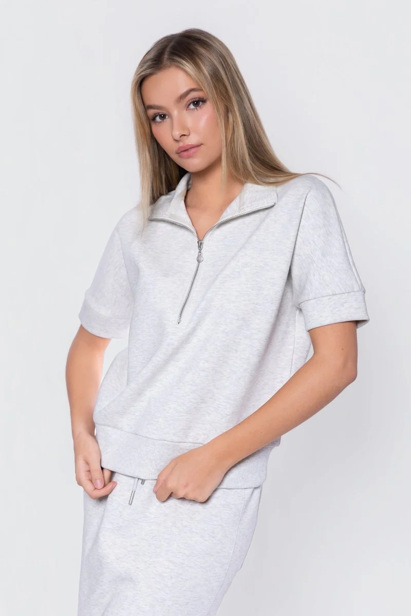 Mina Half Zip Top Short Sleeve (Light Grey)
