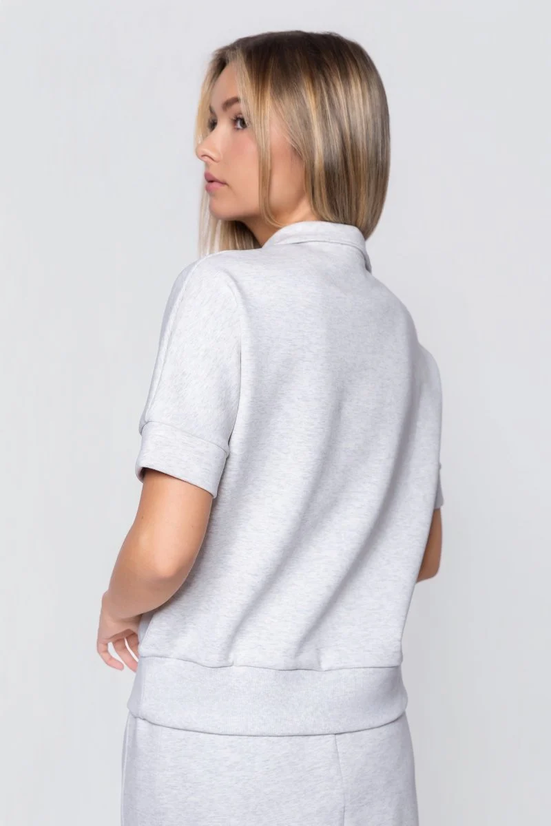 Mina Half Zip Top Short Sleeve (Light Grey) - Image 4
