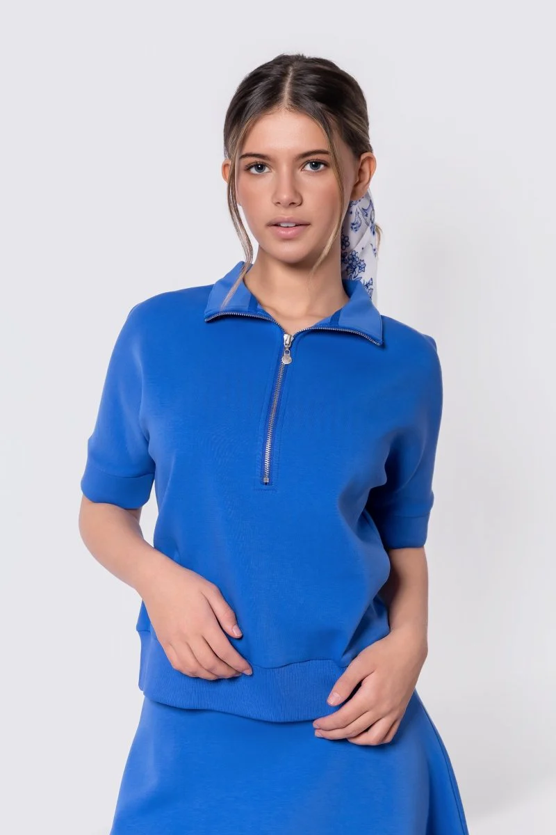 Mina Half Zip Top Short Sleeve (Marina Blue)