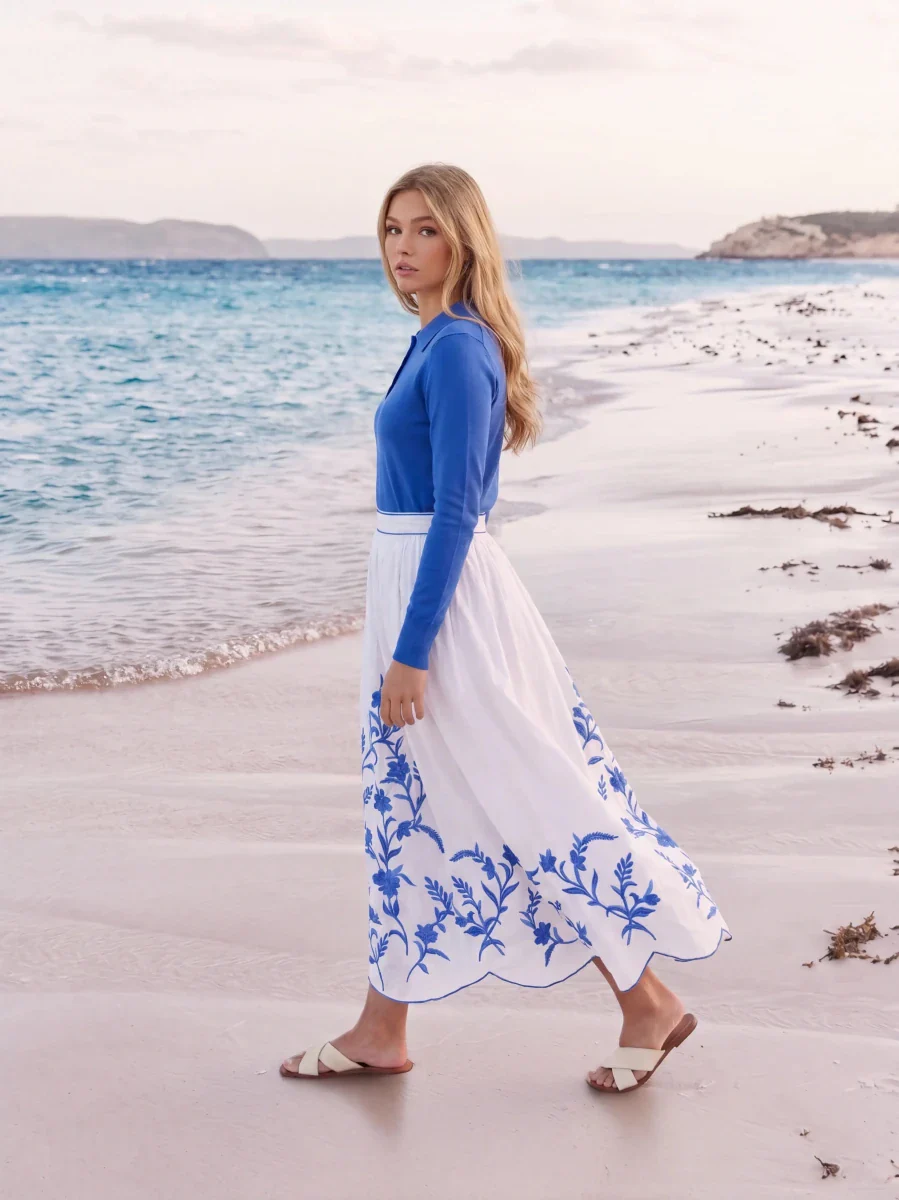 Raya Skirt (White/Blue) - Image 3